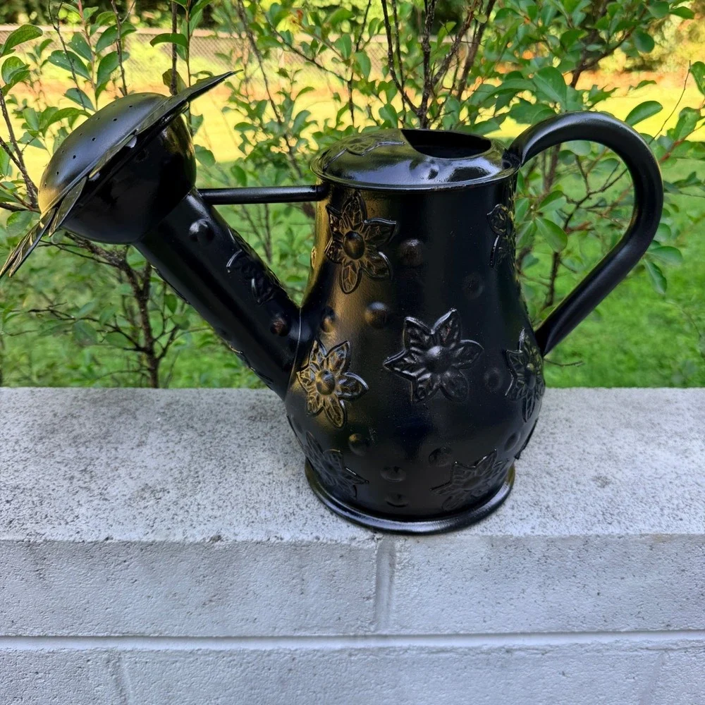 MacKenzie-Childs Black Metal Sunflower Watering‎ Can Embossed Floral *READ*